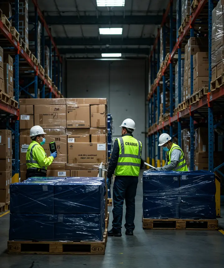Equipo trabajando en un centro de distribución