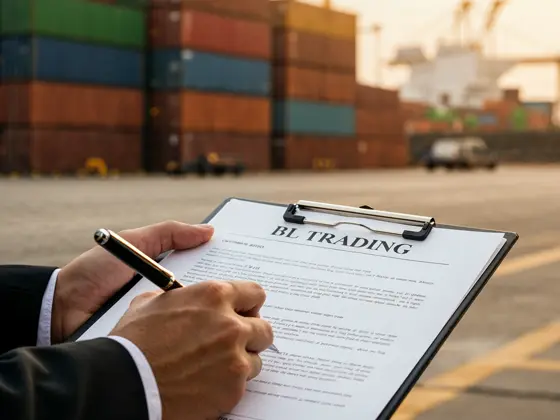 Ejecutivo firmando documentos de BL Trading en puerto