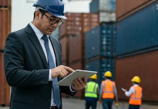 Ejecutivo revisando la operación en un terminal de contenedores