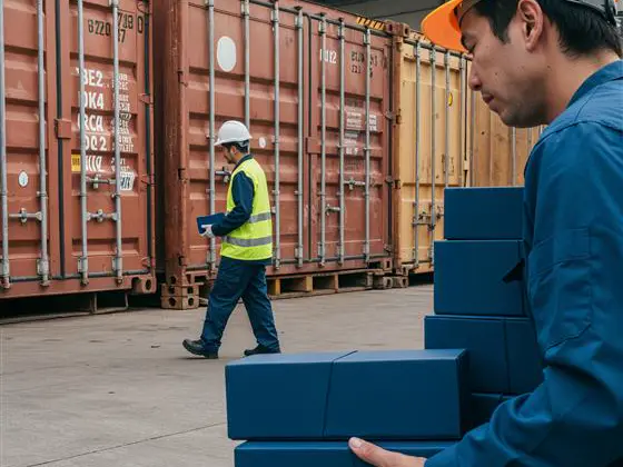 Operario descargando cajas junto a contenedores