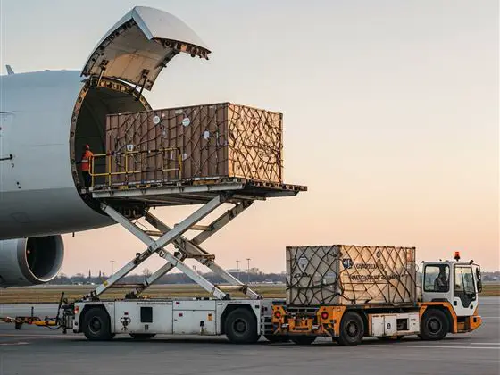 Carga en pallets siendo subida a un avión de carga