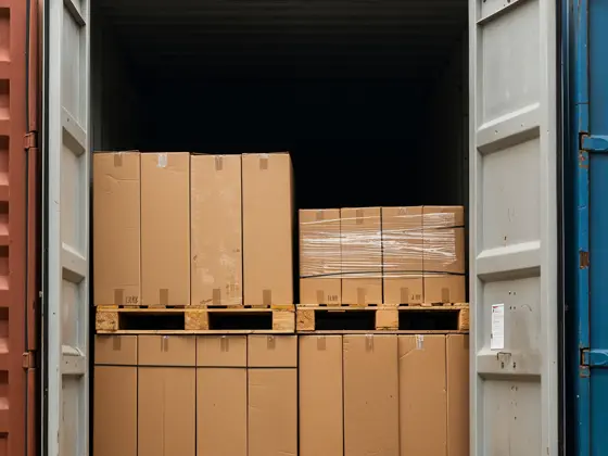 Contenedor abierto cargado con cajas sobre pallets